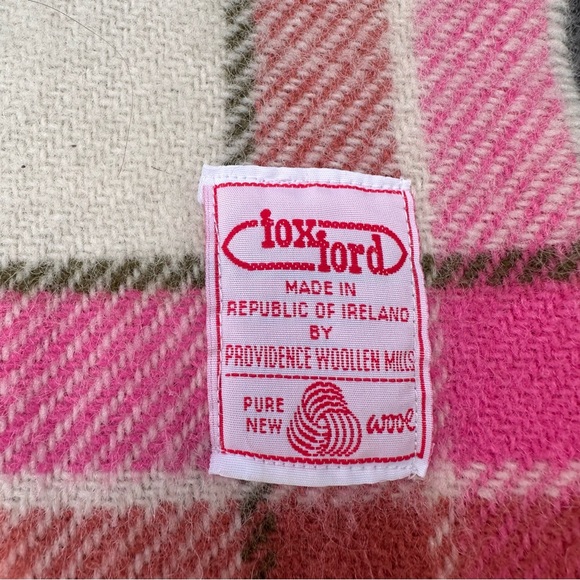 Foxford Woolen Mills Ireland Wool Throw Blanket Pink Plaid Fringe 42”x31” - Picture 4 of 5